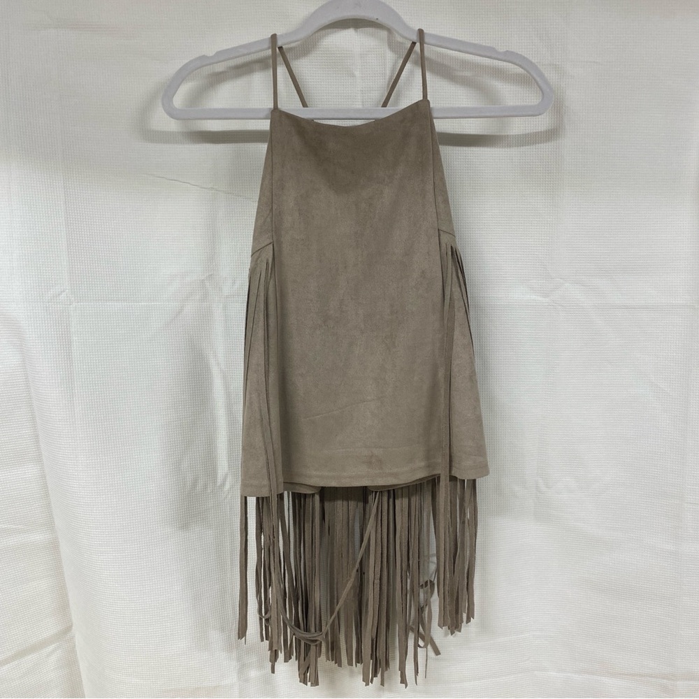 Ontwelfth Suede Fringe Spaghetti Top - Size S